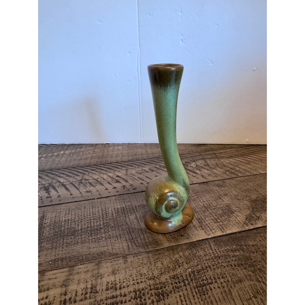 Frankoma Bud Vase 7in" Prairie Green Snail Nautilus Shell MCM Home Decor - Picture 4 of 7